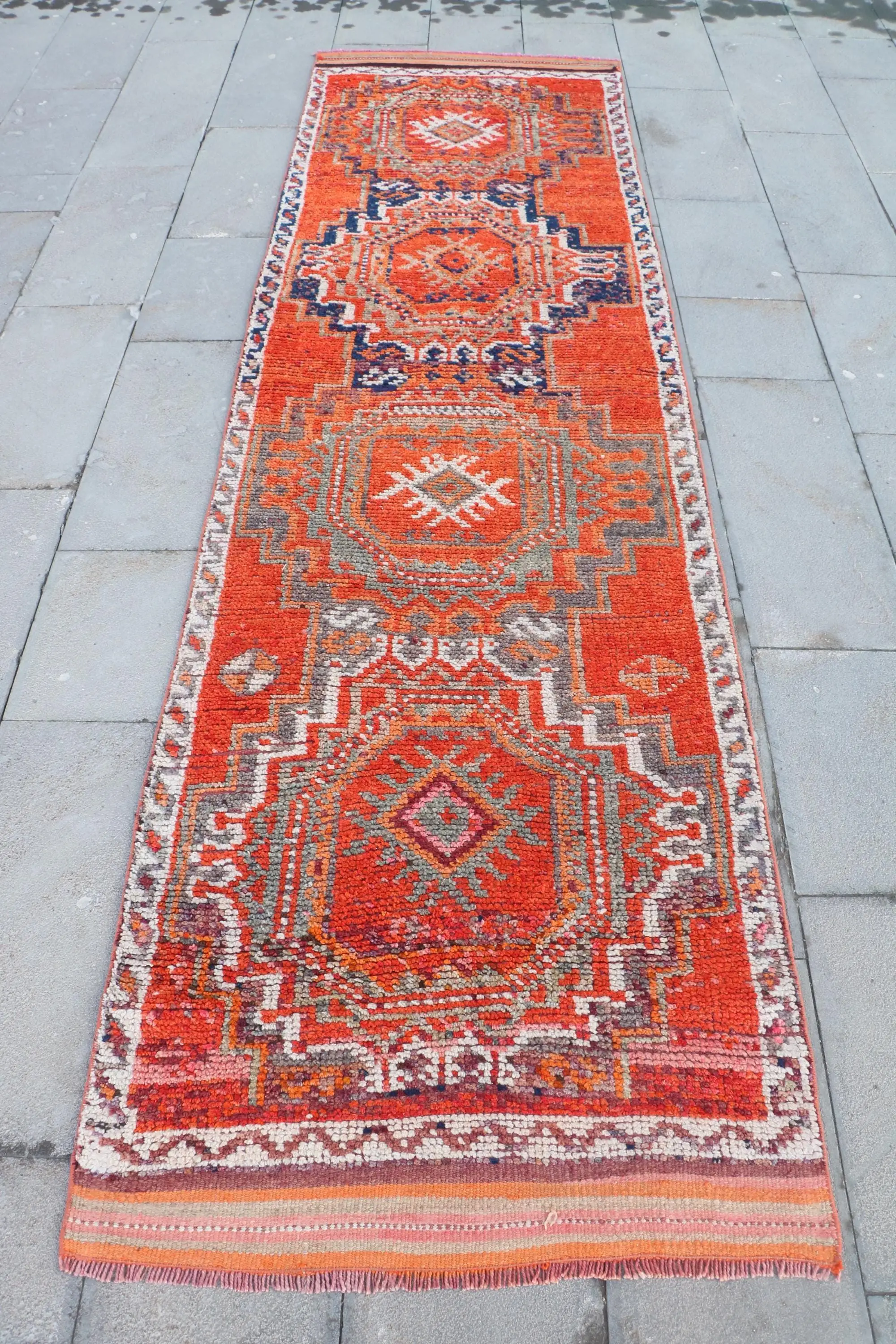 3x10,9 ft türkischer Teppich, Vintage Läuferteppich, orange grauer Teppich - 1