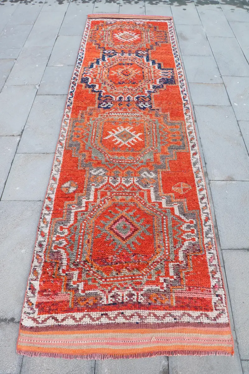 Zarif Turuncu İran Halısı, 3x10,9 ft Şık Dekor