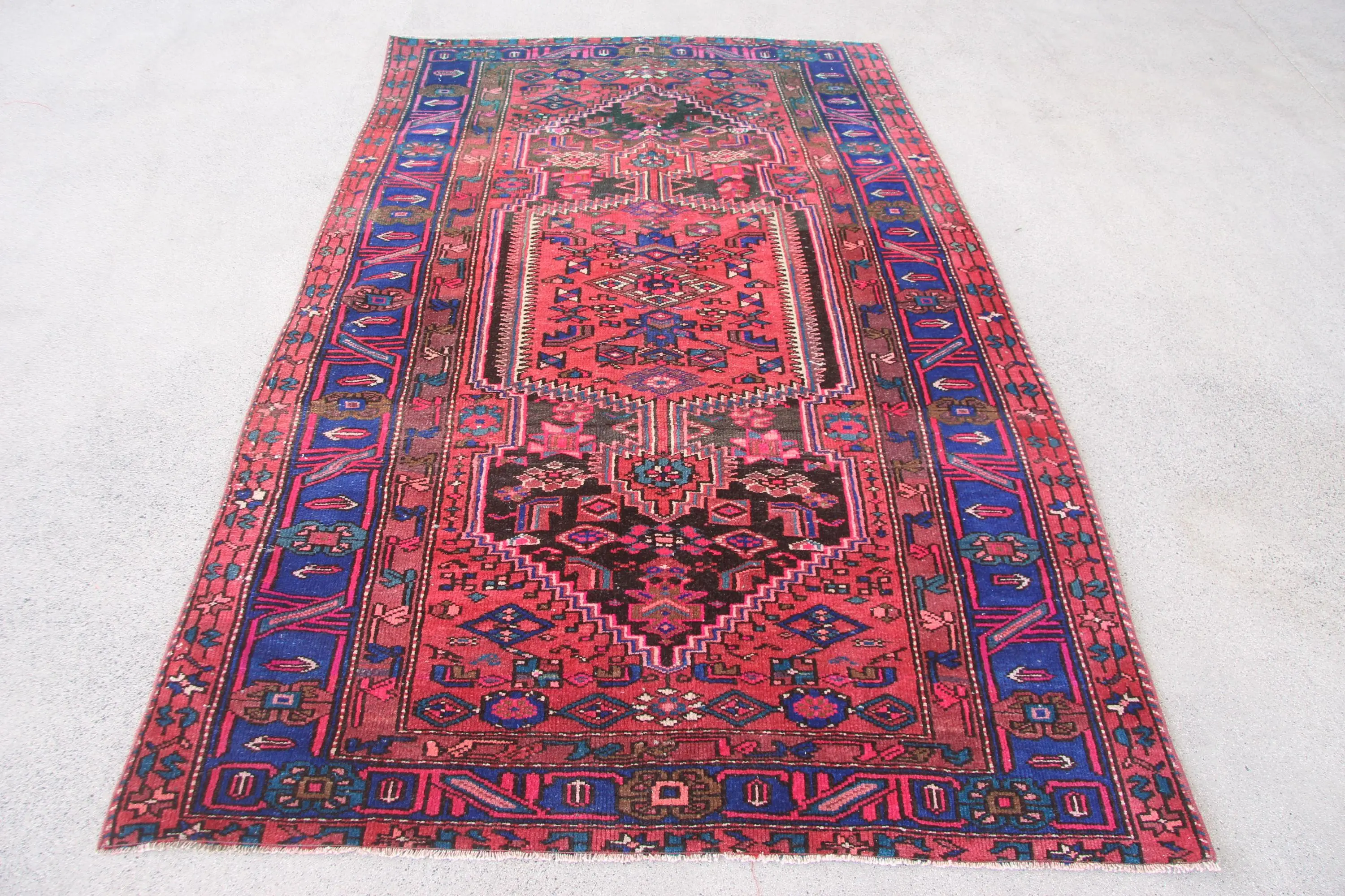 4.5x7.2 ft Rug, Turkish Rug, Vintage Red Wool Plants & trees Rug - 1