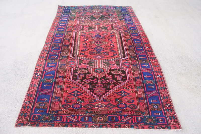 レッド&パープルラグ、4.5x7.2フィートボタニカルデザイン