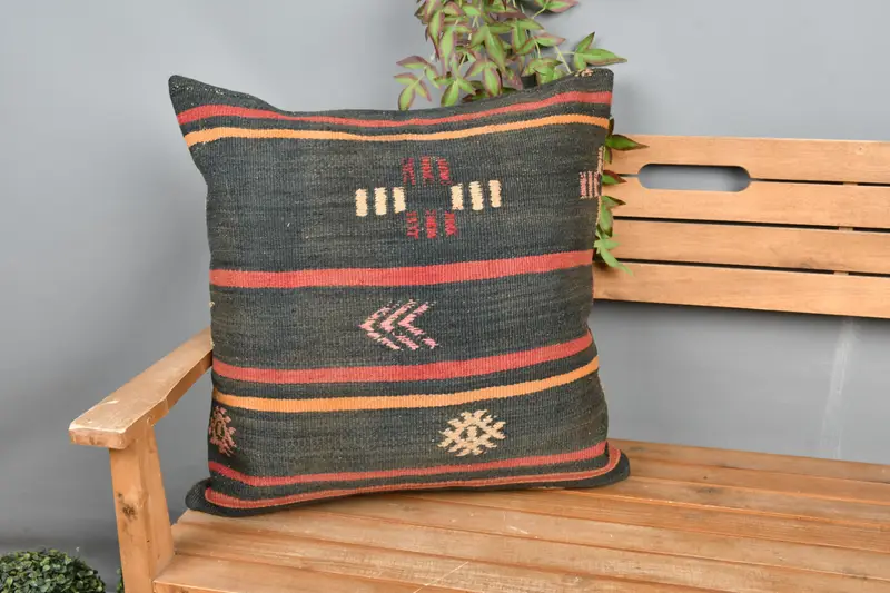 Almohada bordada del suroeste marrón y rojo, almohada decorativa 24x24 pulgadas