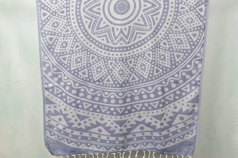 Handmade Navy Cotton Beach Towel, Organic Linen, 40x71 Inches