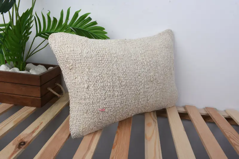 Interior Designer Pillow, Handmade Kilim Cushion, Throw Kilim Pillow, Neutral Throw Pillow Sham, 12x20 Beige Pillow Sham, Cushion Case, Muted Pillow - 4