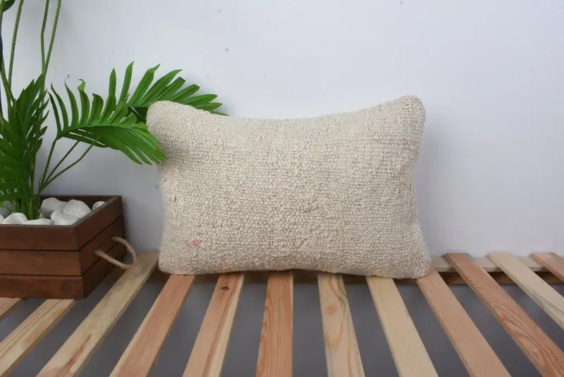 Interior Designer Pillow, Handmade Kilim Cushion, Throw Kilim Pillow, Neutral Throw Pillow Sham, 12x20 Beige Pillow Sham, Cushion Case, Muted Pillow - 1