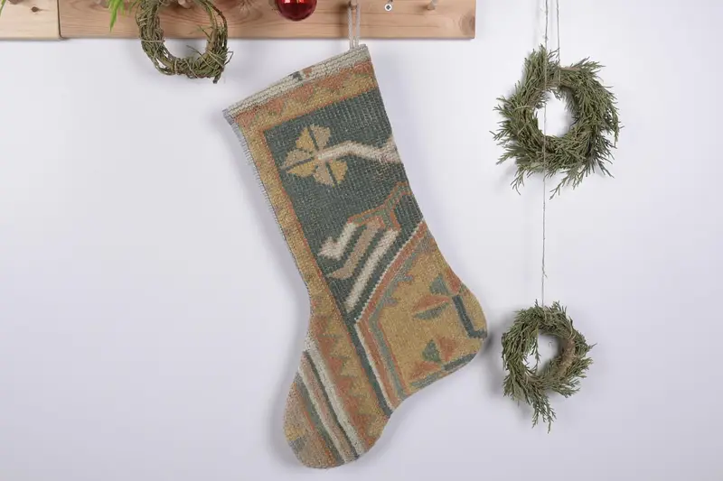 Patrón de adornos navideños, calcetín navideño Kilim de 19 pulgadas de ancho