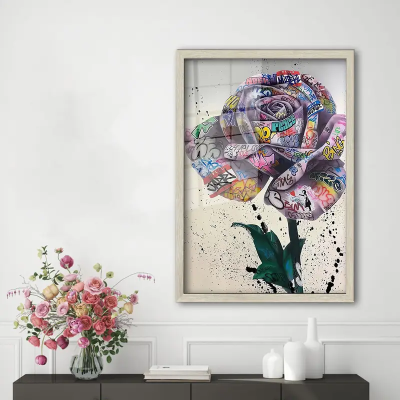 Modern Banksy Rose Graffiti Printed Glass - Elegant & Trendy