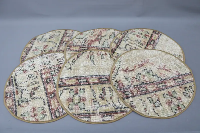 Manteles individuales minimalistas de círculo bohemio, manteles individuales de lana de algodón beige y marrón