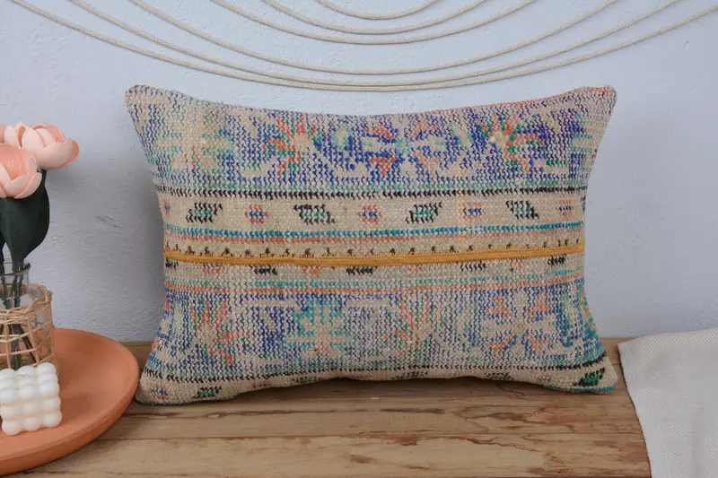 Pillow for Sofa, Turkish Pillow, 16x24 Blue Cushion Case, Interior Designer Pillow, Accent Pillow, Southwestern Cushion Cover, Pillow Case - 2