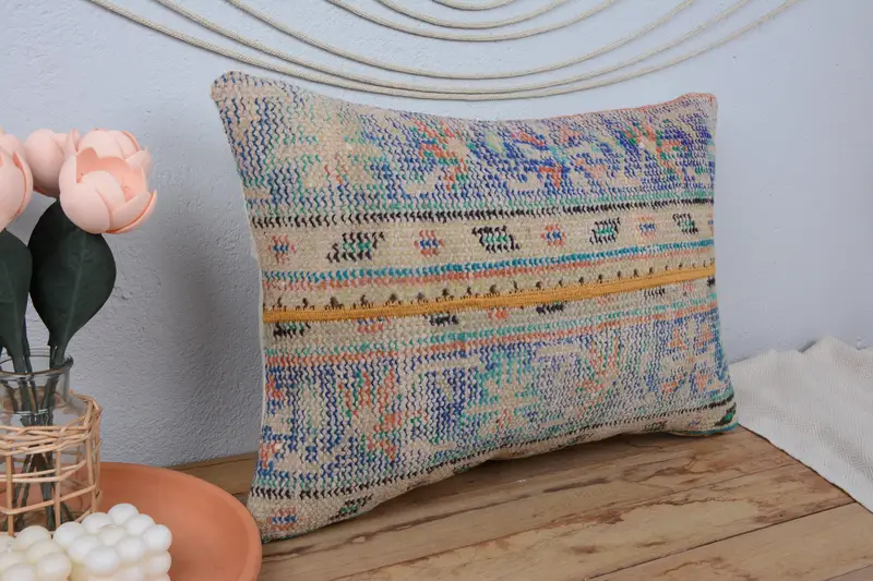 Pillow for Sofa, Turkish Pillow, 16x24 Blue Cushion Case, Interior Designer Pillow, Accent Pillow, Southwestern Cushion Cover, Pillow Case - 1