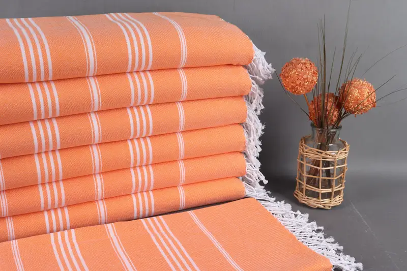 Organic Cotton Towel Striped Orange, Beach Towel, 40x71 Inches
