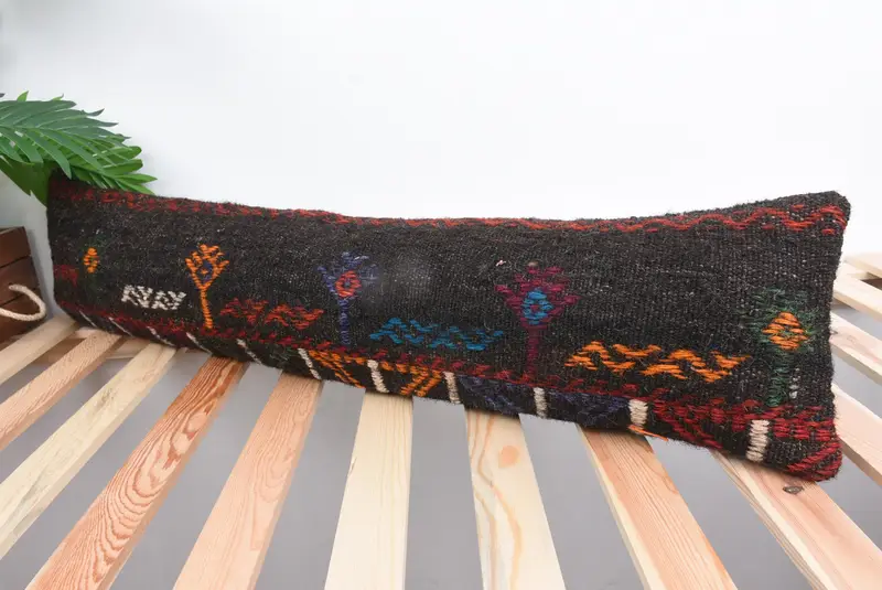 Kilim Pillow Cover, Bolster Throw Pillow Cover, Antique Pillows, 8x36 Brown Pillow Case, Pillow Sham, Throw Kilim Pillow - 5