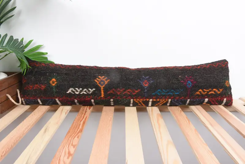 Kilim Pillow Cover, Bolster Throw Pillow Cover, Antique Pillows, 8x36 Brown Pillow Case, Pillow Sham, Throw Kilim Pillow - 1