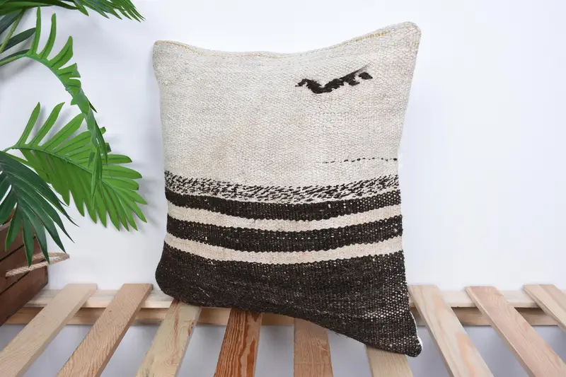 Antique Pillows, Authentic Cushion, 16x16 White Pillow Case, Vintage Pillow, Pillow Case, Turkish Kilim Pillow, Nomadic Cushion Case - 5