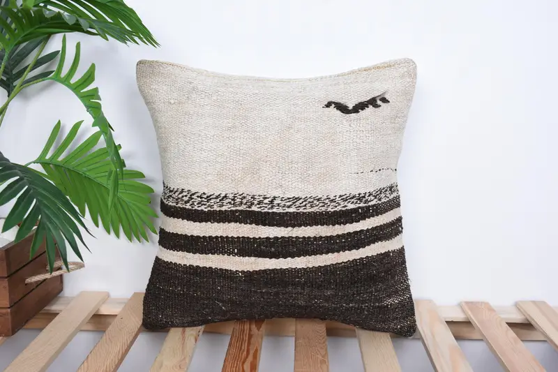 Antique Pillows, Authentic Cushion, 16x16 White Pillow Case, Vintage Pillow, Pillow Case, Turkish Kilim Pillow, Nomadic Cushion Case - 1