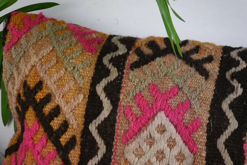 Vintage Kilim Throw Pillow, Ethnical Kilim Rug Pillow, 12x36 Pink Pillow Cover, Tribal Pillow Cover, Chair Cushion, Throw Kilim Pillow, Cushion Case - 2