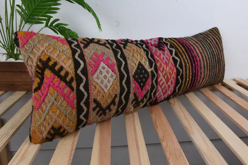 Vintage Kilim Throw Pillow, Ethnical Kilim Rug Pillow, 12x36 Pink Pillow Cover, Tribal Pillow Cover, Chair Cushion, Throw Kilim Pillow, Cushion Case - 4