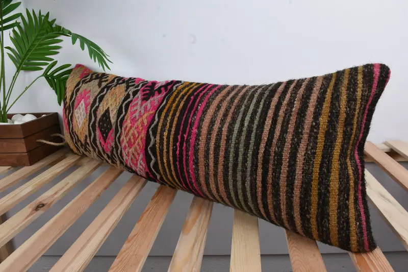 Vintage Kilim Throw Pillow, Ethnical Kilim Rug Pillow, 12x36 Pink Pillow Cover, Tribal Pillow Cover, Chair Cushion, Throw Kilim Pillow, Cushion Case - 5