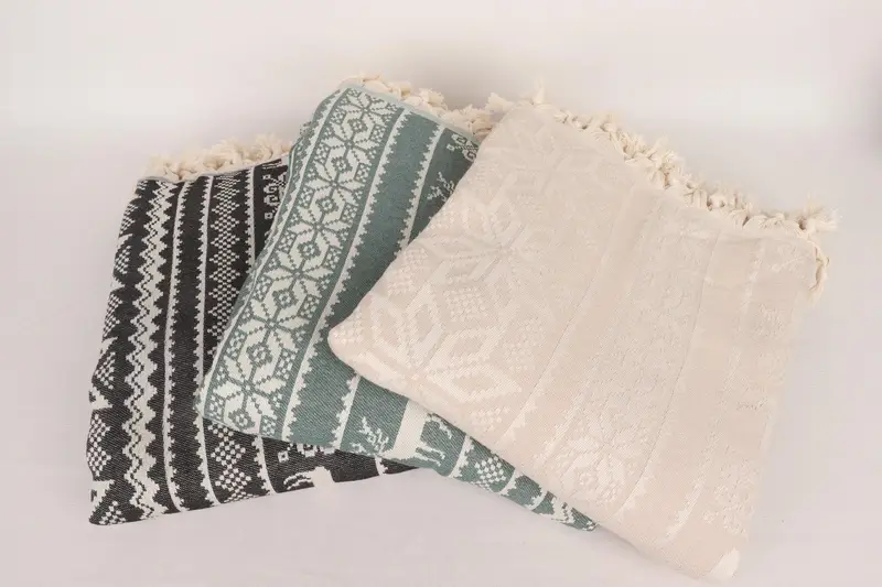 Custom Beach Blanket, 96x88 Cotton Christmas Design, Woven Throw Blanket, Custom Blanket, Deer Pattern Towel, Tablecloth, Turkish Cotton Blanket - 3