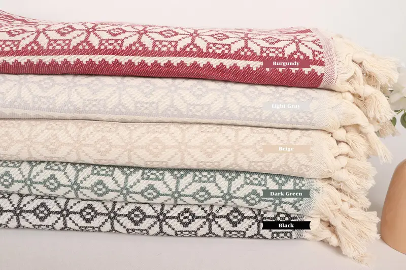Custom Beach Blanket, 96x88 Cotton Christmas Design, Woven Throw Blanket, Custom Blanket, Deer Pattern Towel, Tablecloth, Turkish Cotton Blanket - 1