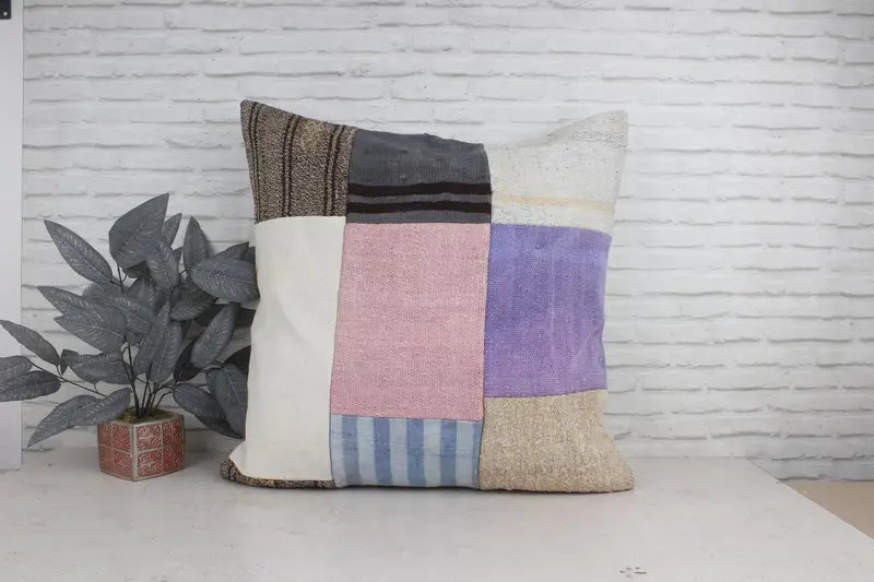 32x32 Pink Pillow, Pillow Cover, Ethnical Kilim Rug Pillow, Outdoor Throw Pillow Sham, Boho Pillow Sham Cover, Antique Pillows - 1