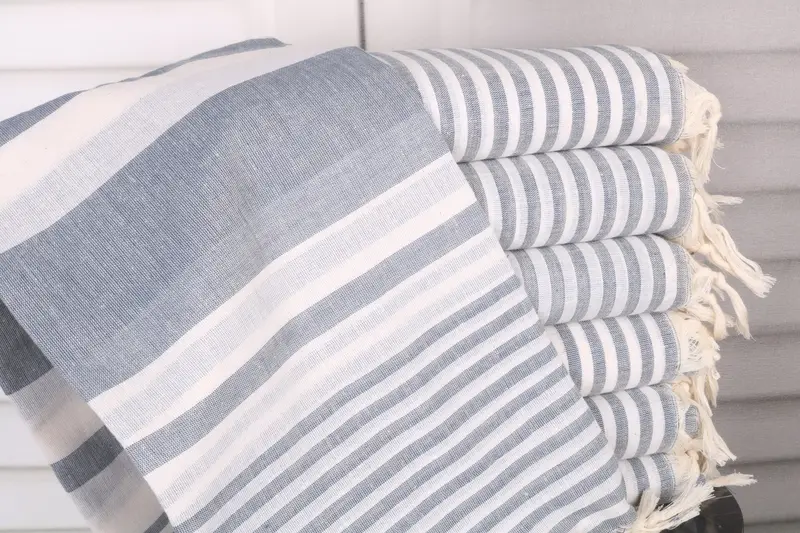 Gift For Him Turkish Bath Towel Navy Cotton Striped, 40x71 Inches