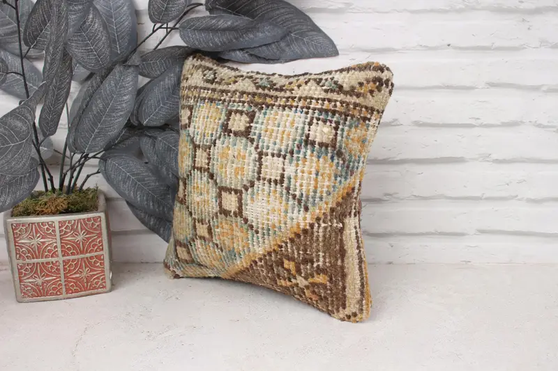 Kilim Pillow Cover, Ethnical Kilim Rug Pillow, 12x12 Beige Pillow Case, Cushion Cover, Boho Pillow Sham Cover, Shabby Chic Pillow, Colorful Cushion - 4