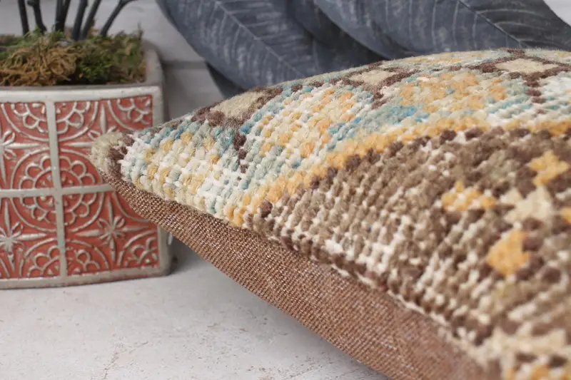 Kilim Pillow Cover, Ethnical Kilim Rug Pillow, 12x12 Beige Pillow Case, Cushion Cover, Boho Pillow Sham Cover, Shabby Chic Pillow, Colorful Cushion - 7