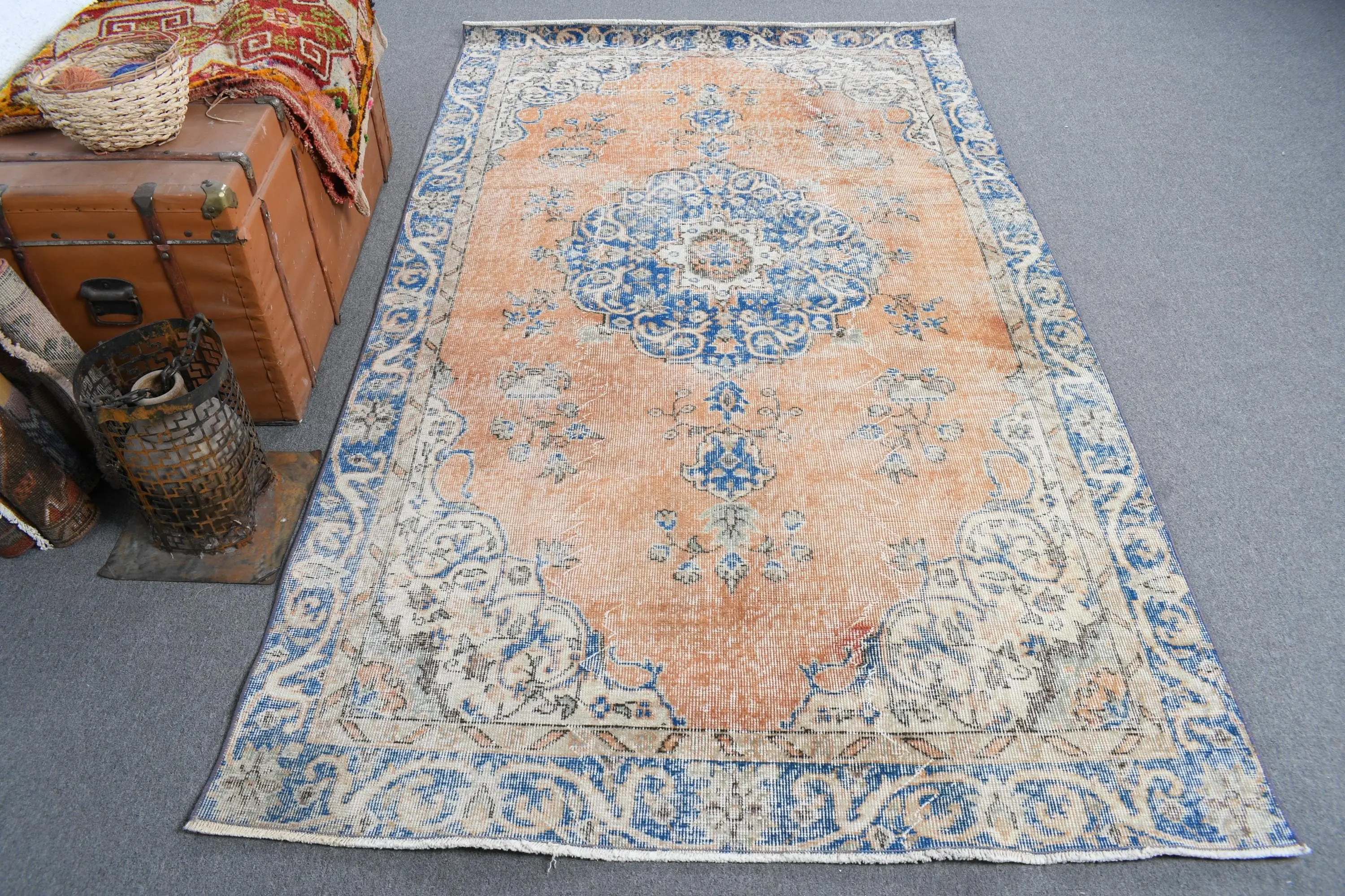 4,7x8,2 ft türkischer Vintage Teppich, Teppich, blauer Wollteppich - 1