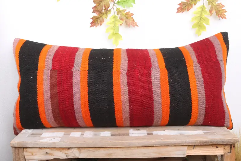 Ethnical Kilim Rug Pillow, 16x36 Red Cushion Case, Turkish Kilim Pillow, Pillow Cover, Kilim Pillow Cover, Accent Cushion - 2