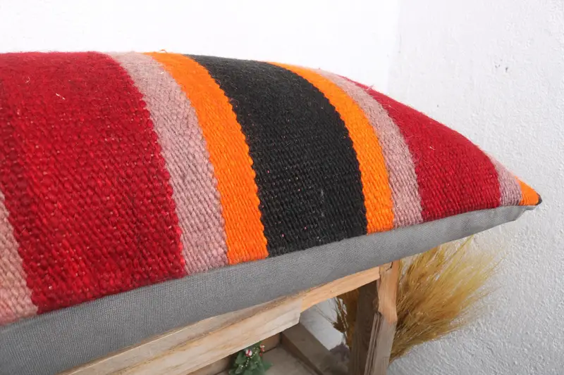 Ethnical Kilim Rug Pillow, 16x36 Red Cushion Case, Turkish Kilim Pillow, Pillow Cover, Kilim Pillow Cover, Accent Cushion - 6