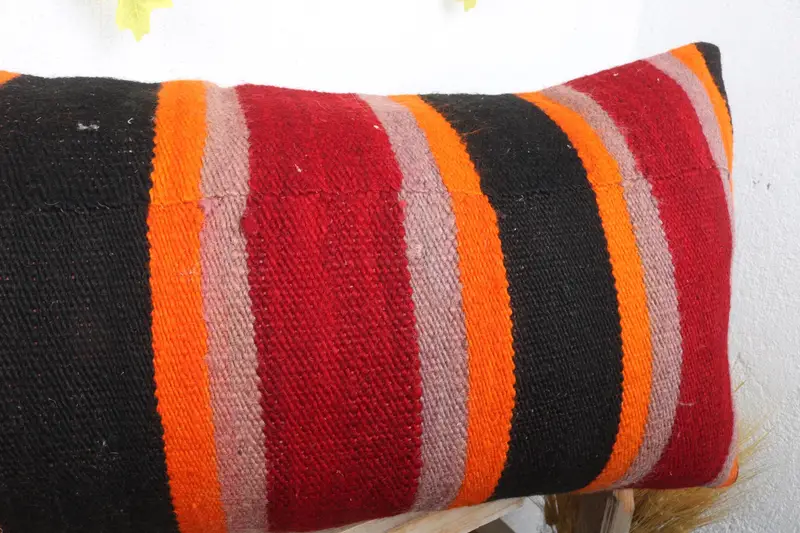Ethnical Kilim Rug Pillow, 16x36 Red Cushion Case, Turkish Kilim Pillow, Pillow Cover, Kilim Pillow Cover, Accent Cushion - 5