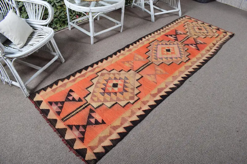 2,8x8,5 ft türkischer Vintage-Teppich, Läuferteppich, orange-schwarzer Ombré-Wollteppich - 1