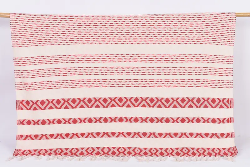 Monogram Towels Organic Cotton Red-Light Beige Diamond Towel, 70x40 Inches