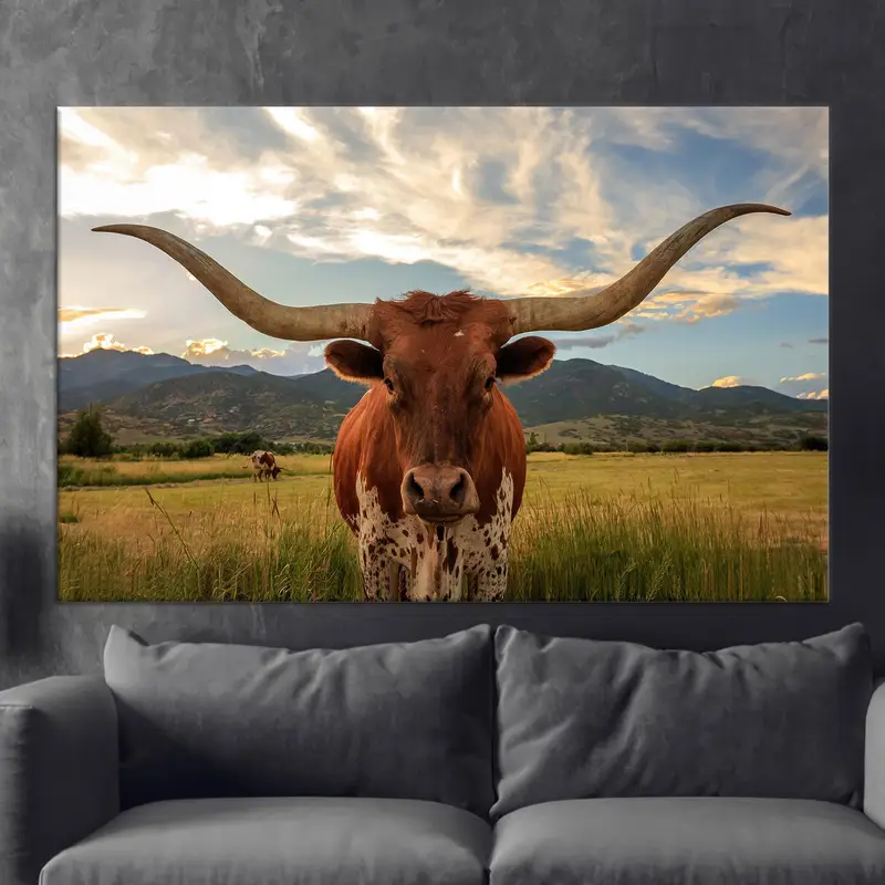 アメリカの農家のキャンバス: 素朴な男の洞窟の牛と牛