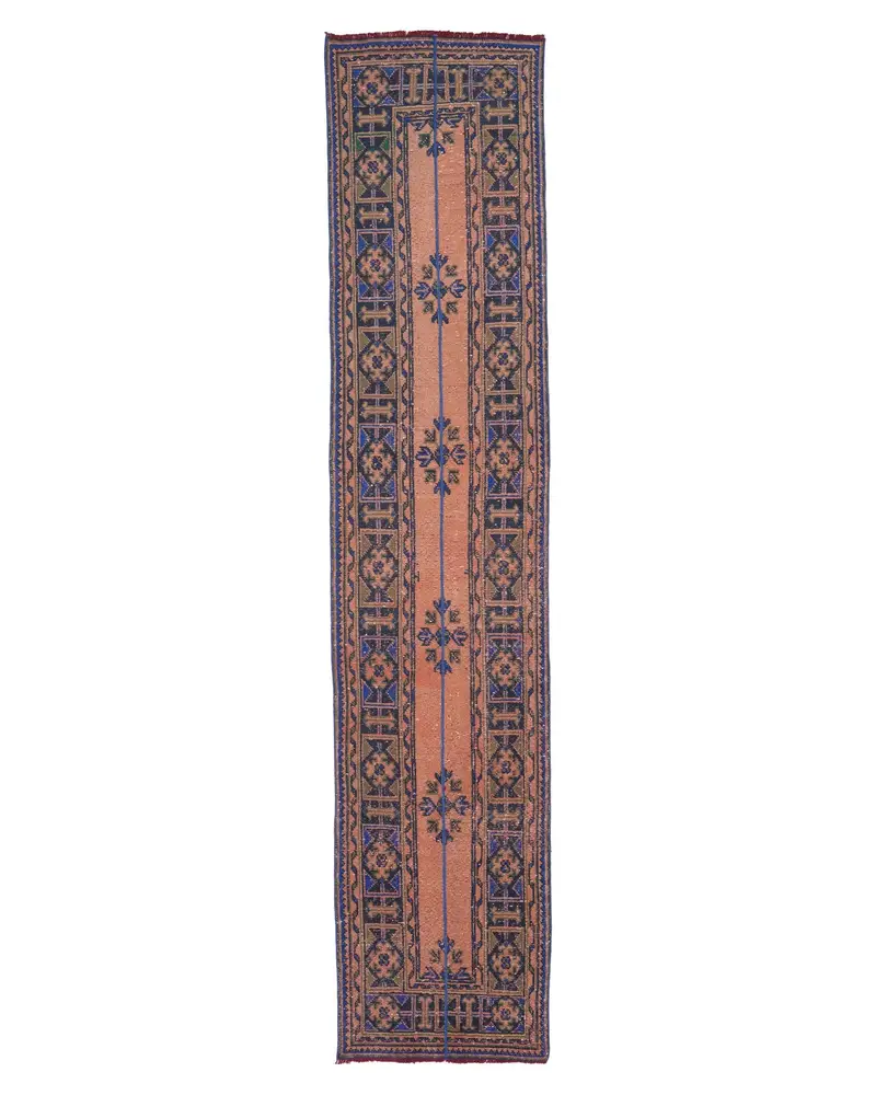 ブロンズ & ブルーの水玉模様のラグ、2.3x11.2 フィートのシックな装飾