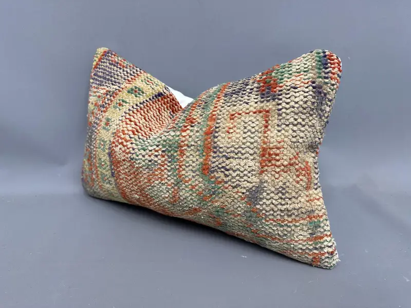 Kilim Pillow, Pillow Case, Pillow for Couch, Vintage Kilim Throw Pillow, Boho Chic Pillow Sham, Square Throw Pillow Case, 12x20 Orange Pillow Sham - 3