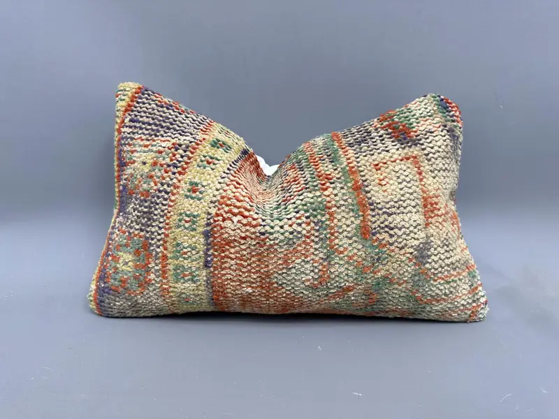 Kilim Pillow, Pillow Case, Pillow for Couch, Vintage Kilim Throw Pillow, Boho Chic Pillow Sham, Square Throw Pillow Case, 12x20 Orange Pillow Sham - 1