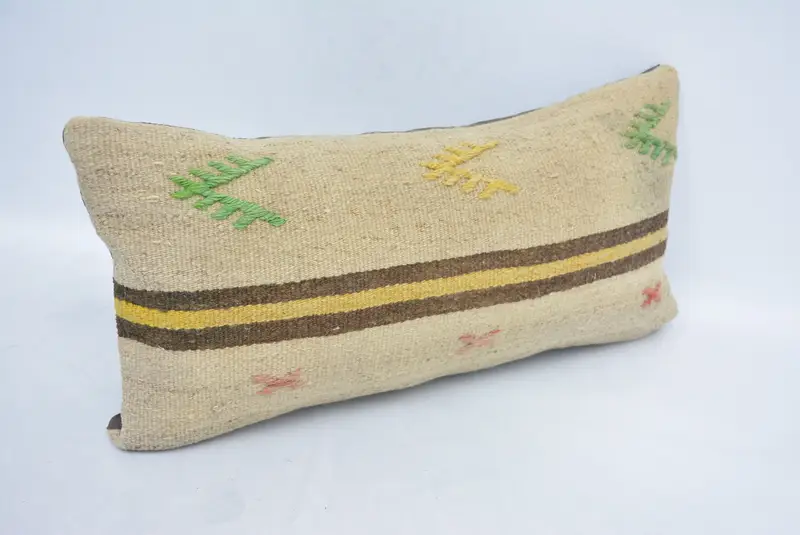 Car Pillow, Pillow, Vintage Kilim Pillow, Toss Pillow, Kilim Cushion Sham, Turkish Pillow, 12x24 Beige Cushion, Farmhouse Cushion Case - 3