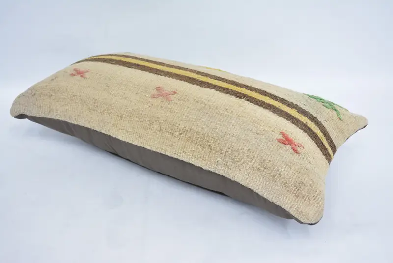 Car Pillow, Pillow, Vintage Kilim Pillow, Toss Pillow, Kilim Cushion Sham, Turkish Pillow, 12x24 Beige Cushion, Farmhouse Cushion Case - 6