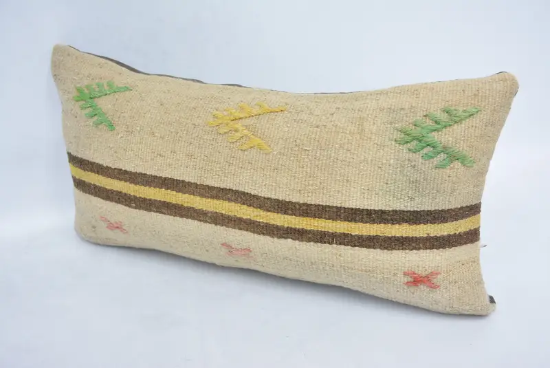 Car Pillow, Pillow, Vintage Kilim Pillow, Toss Pillow, Kilim Cushion Sham, Turkish Pillow, 12x24 Beige Cushion, Farmhouse Cushion Case - 4