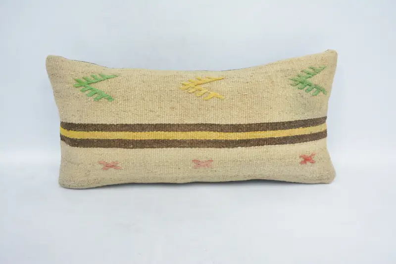 Car Pillow, Pillow, Vintage Kilim Pillow, Toss Pillow, Kilim Cushion Sham, Turkish Pillow, 12x24 Beige Cushion, Farmhouse Cushion Case - 1