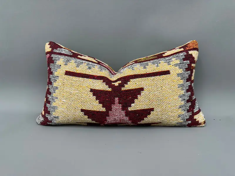 Turkish Pillow, Gift Pillow, Bolster Throw Cushion Cover, Vintage Kilim Throw Pillow, 10x20 Yellow Cushion, Pet Cushion Cover, Cushion Case - 1