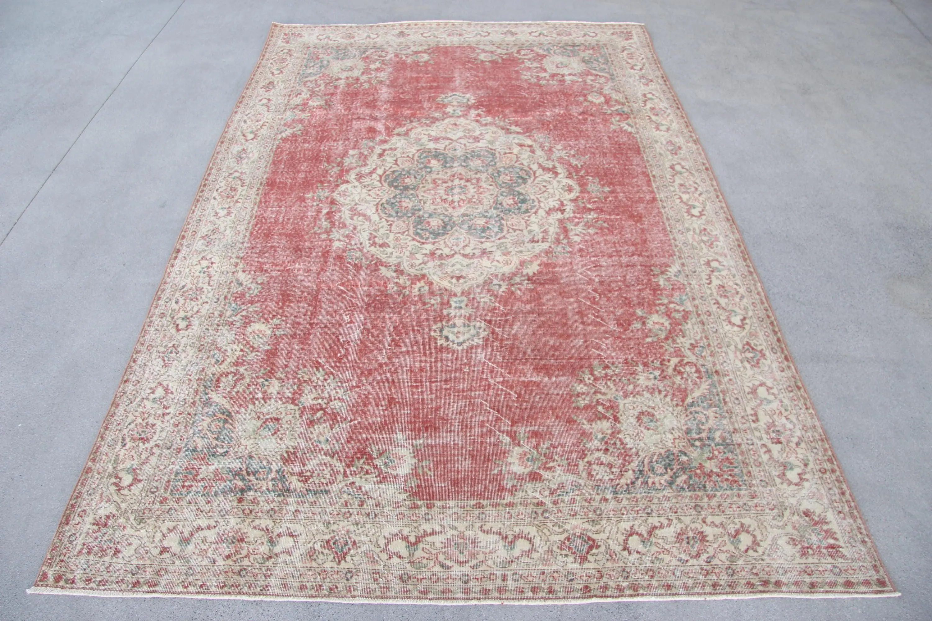 Türk Büyük Halı 6.7x10.2 ft, Kırmızı Mavi Oryantal Halı Yün - 1
