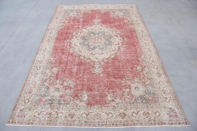 Elegant Red Oriental Rug, 6.7x10.2 ft Chic Decor