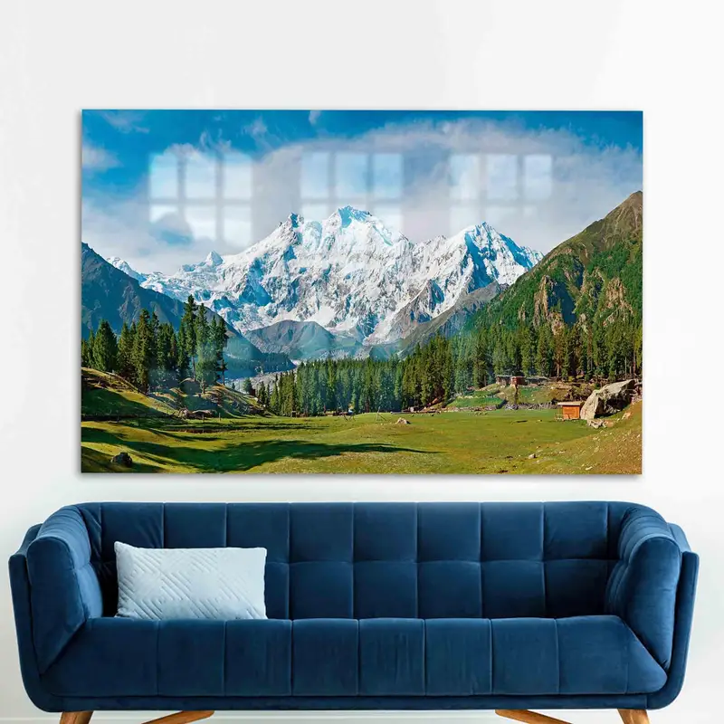 プリントガラス：ナンガパルバット山の風景、エレガントな自然のデザイン