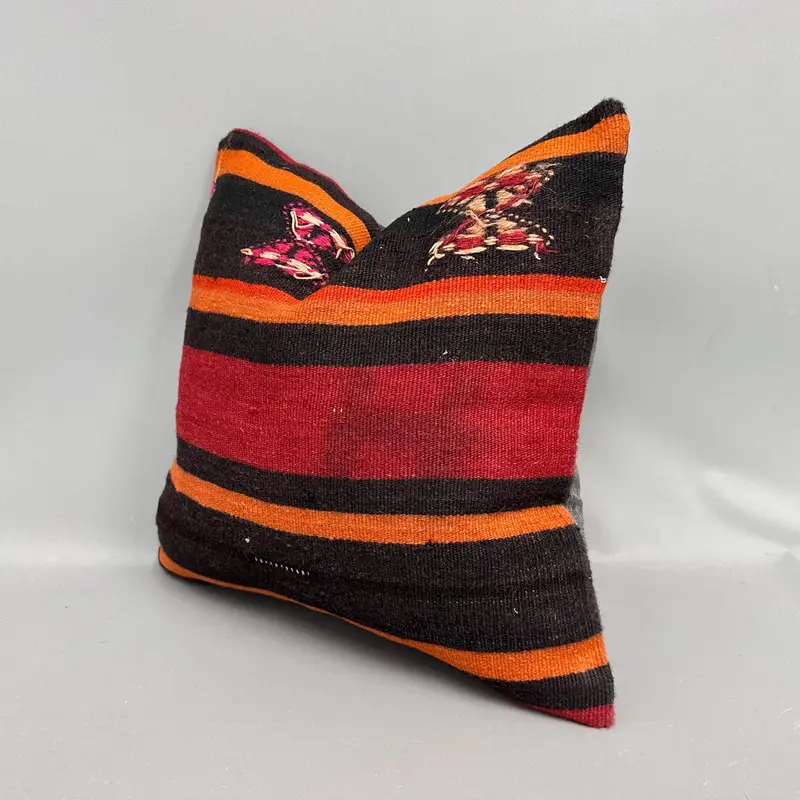 Vintage Kilim Pillow, Authentic Cushion Cover, Antique Pillows, Vintage Pillow, 18x18 Red Pillow Case, Cushion Cover, Bolster Pillow Cover - 3