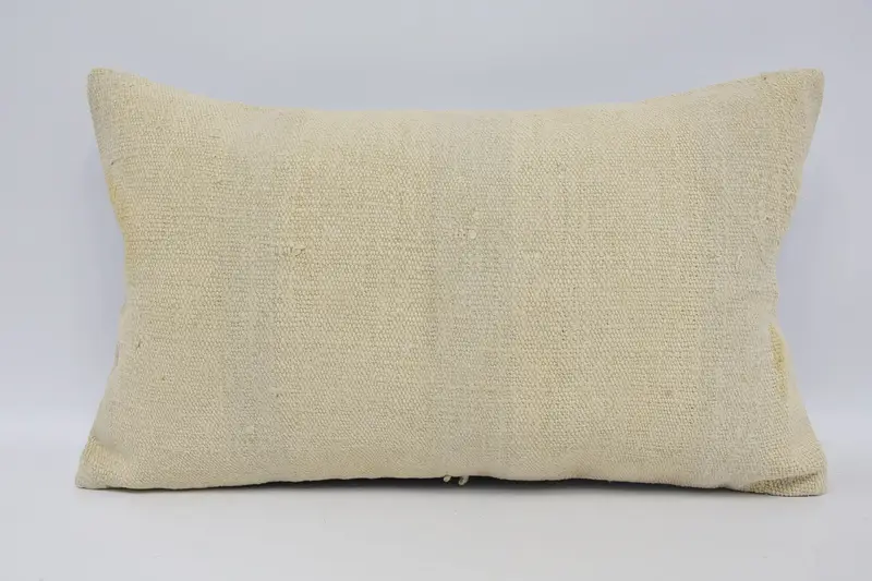 Turkish Moroccan Coastal Cushion Cover, Beige 12x20 inch Plaid Pillowcase - 1
