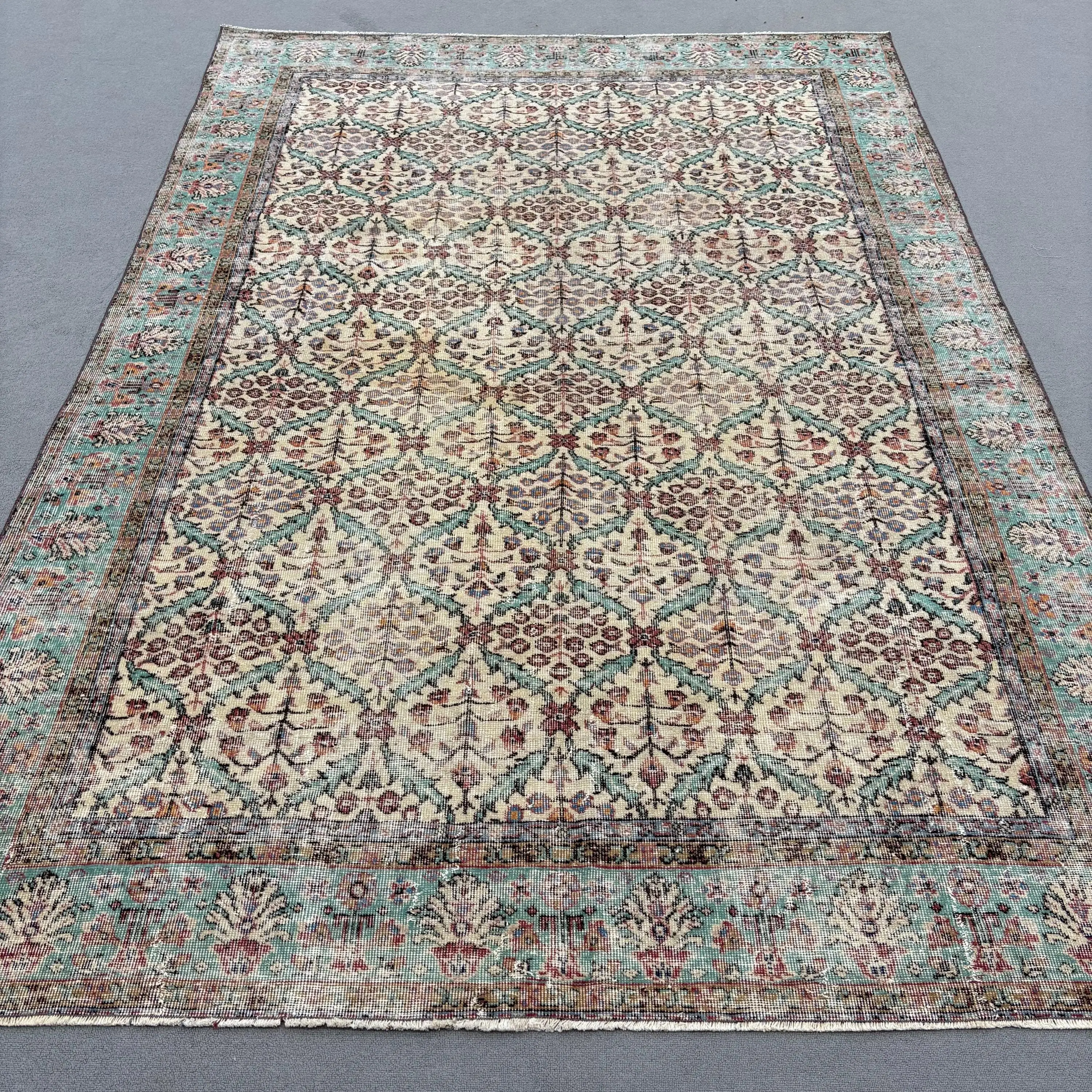 6.5x9.3 ft Rug, Vintage Turkish Rug, Blue Brown Southwestern Rug - 1