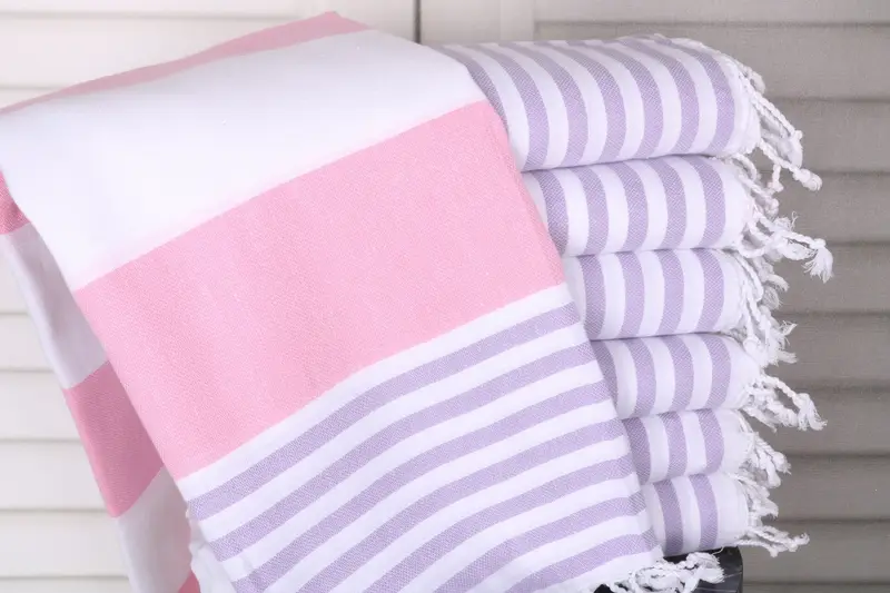 Personalized Beach Towel Pink-Lilac Stripes Turkish Cotton, 40x71 Inches