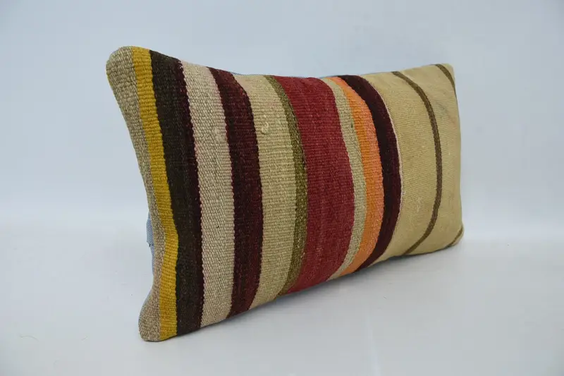 Handmade Kilim Cushion, 12x20 Beige Cushion Case, Antique Pillows, Ottoman Pillow, Bed Cushion Case, Throw Kilim Pillow, Pillow Cover - 3